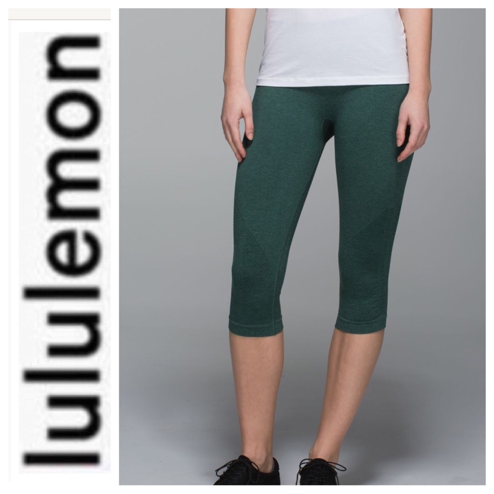 LULULEMON IN THE FLOW CROP II LEGGINGS IN HEATHERED FOREST GREEN SIZE 4